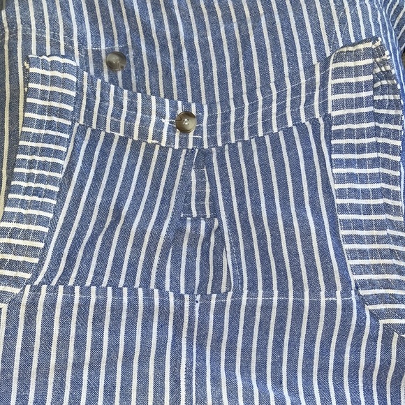 Forcynthia Linen Blend Blue & White striped button dress Size XS NWT w/ pockets - Picture 2 of 4